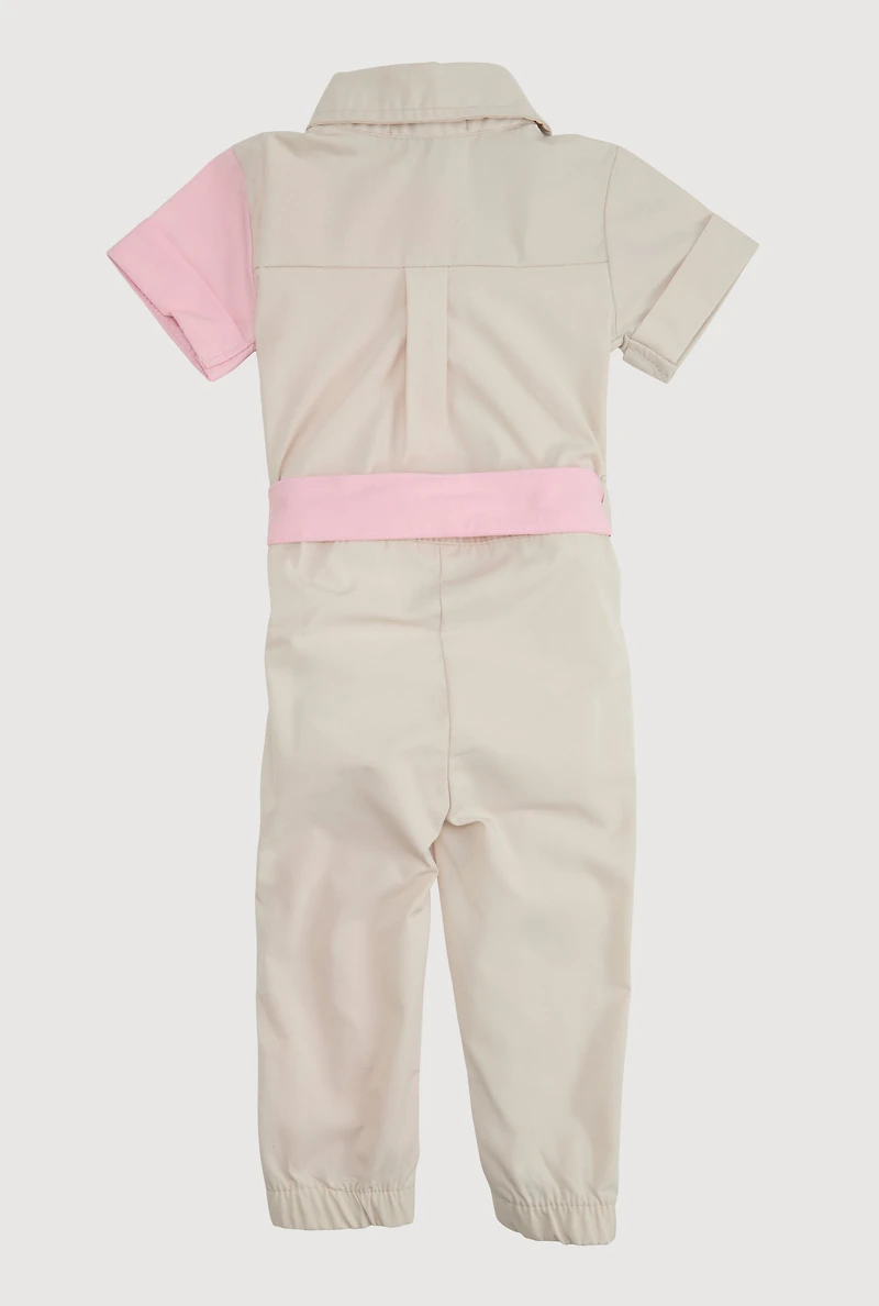 Baby Girls 12-24M Two Tone Poplin Short Sleeve Jumpsuit, Multi, Size 24M