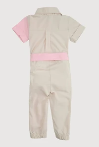 Baby Girls 12-24M Two Tone Poplin Short Sleeve Jumpsuit, Multi, Size 24M