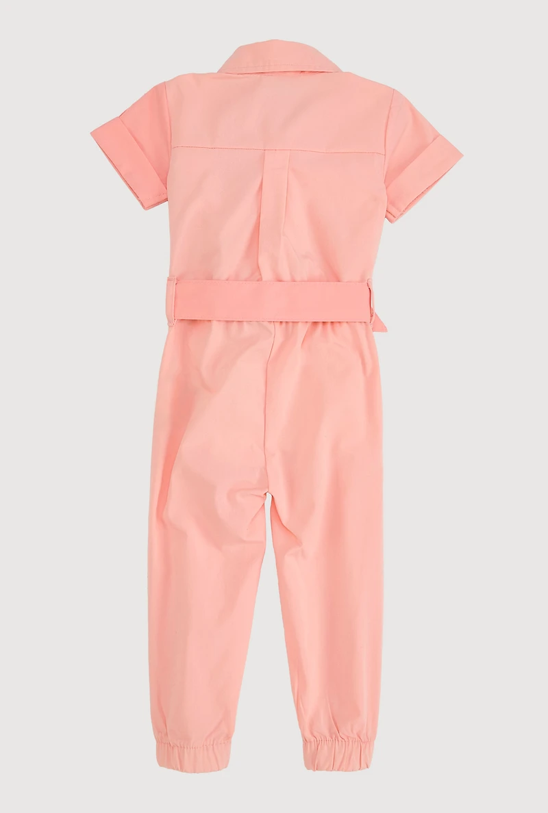 Baby Girls 12-24M Two Tone Poplin Short Sleeve Jumpsuit