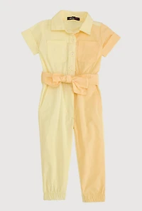 Baby Girls 12-24M Two Tone Poplin Short Sleeve Jumpsuit