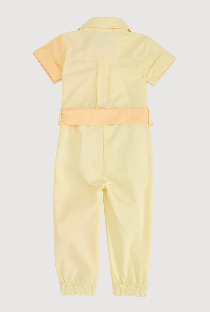 Baby Girls 12-24M Two Tone Poplin Short Sleeve Jumpsuit, Yellow, Size 18M