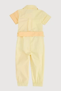 Baby Girls 12-24M Two Tone Poplin Short Sleeve Jumpsuit, Yellow, Size 18M