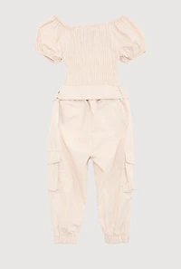 Baby Girls 12-24M Puff Sleeve Smocked Cargo Jumpsuit,