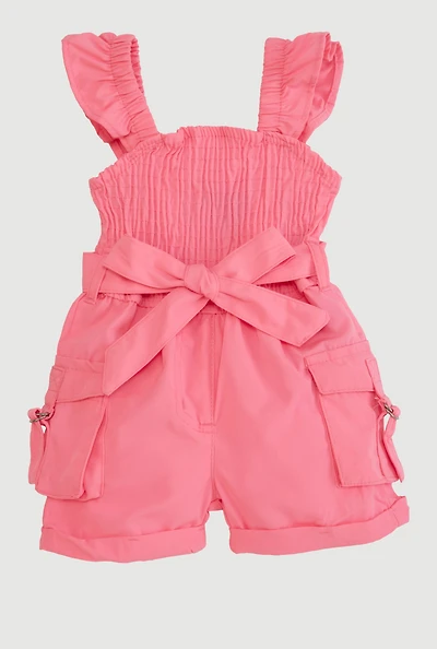 Baby Girls 12-24M Flutter Sleeve Smocked Cargo Romper