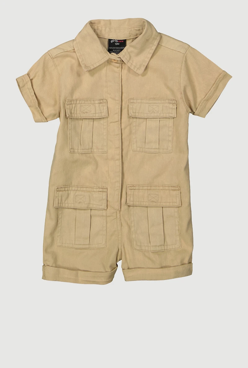Baby Girls 12-24M Mineral Wash Button Front Utility Romper