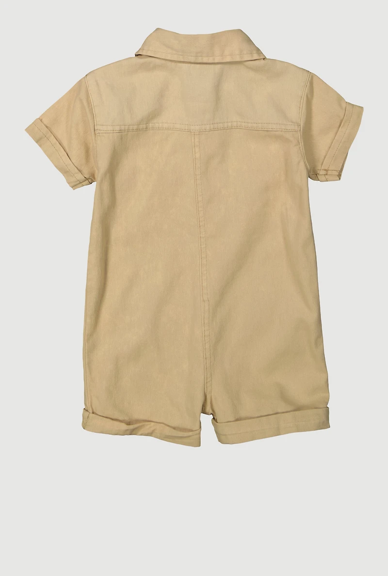 Baby Girls 12-24M Mineral Wash Button Front Utility Romper,