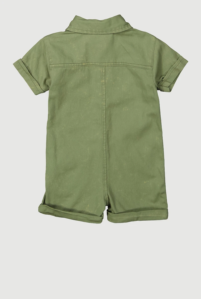 Baby Girls 12-24M Mineral Wash Button Front Utility Romper, Green, Size 12M