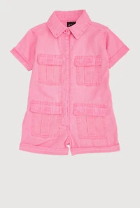 Baby Girls 12-24M Mineral Wash Button Front Utility Romper, Pink, Size 12M
