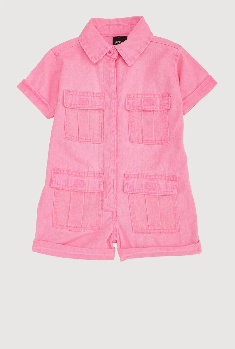 Baby Girls 12-24M Mineral Wash Button Front Utility Romper