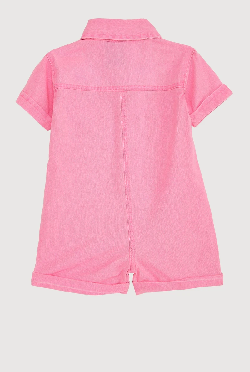 Baby Girls 12-24M Mineral Wash Button Front Utility Romper, Pink, Size 24M