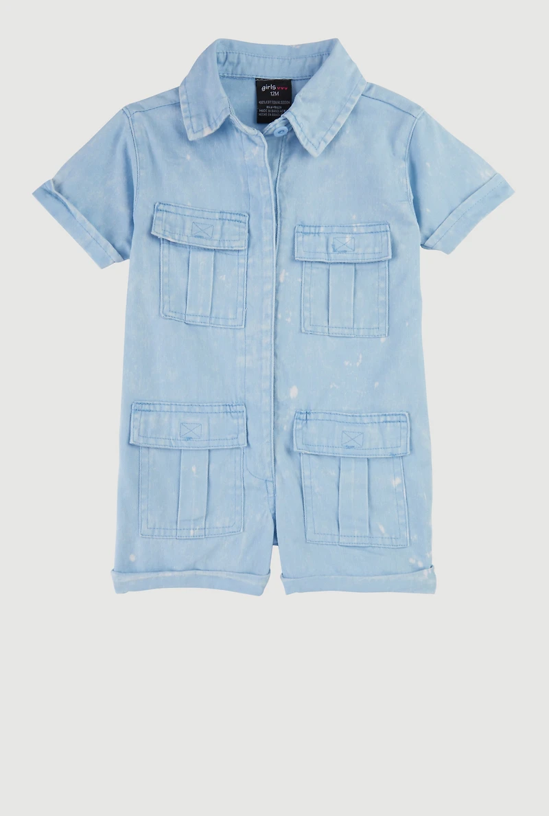 Baby Girls 12-24M Mineral Wash Button Front Utility Romper, Blue, Size 12M
