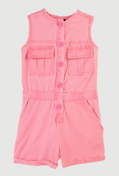 Baby Girls 12-24M Mineral Wash Sleeveless Cargo Romper, Pink, Size 18M