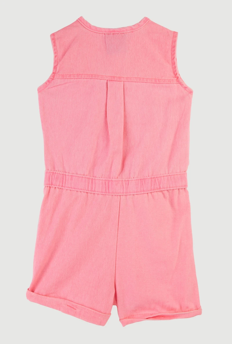 Baby Girls 12-24M Mineral Wash Sleeveless Cargo Romper, Pink, Size 18M
