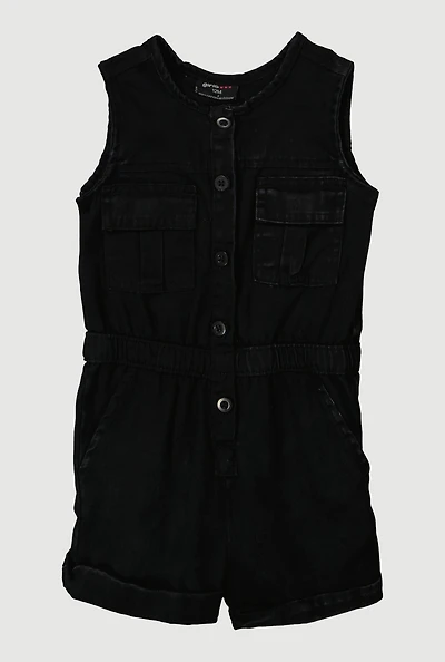 Baby Girls 12-24M Mineral Wash Sleeveless Cargo Romper, Black, Size 24M