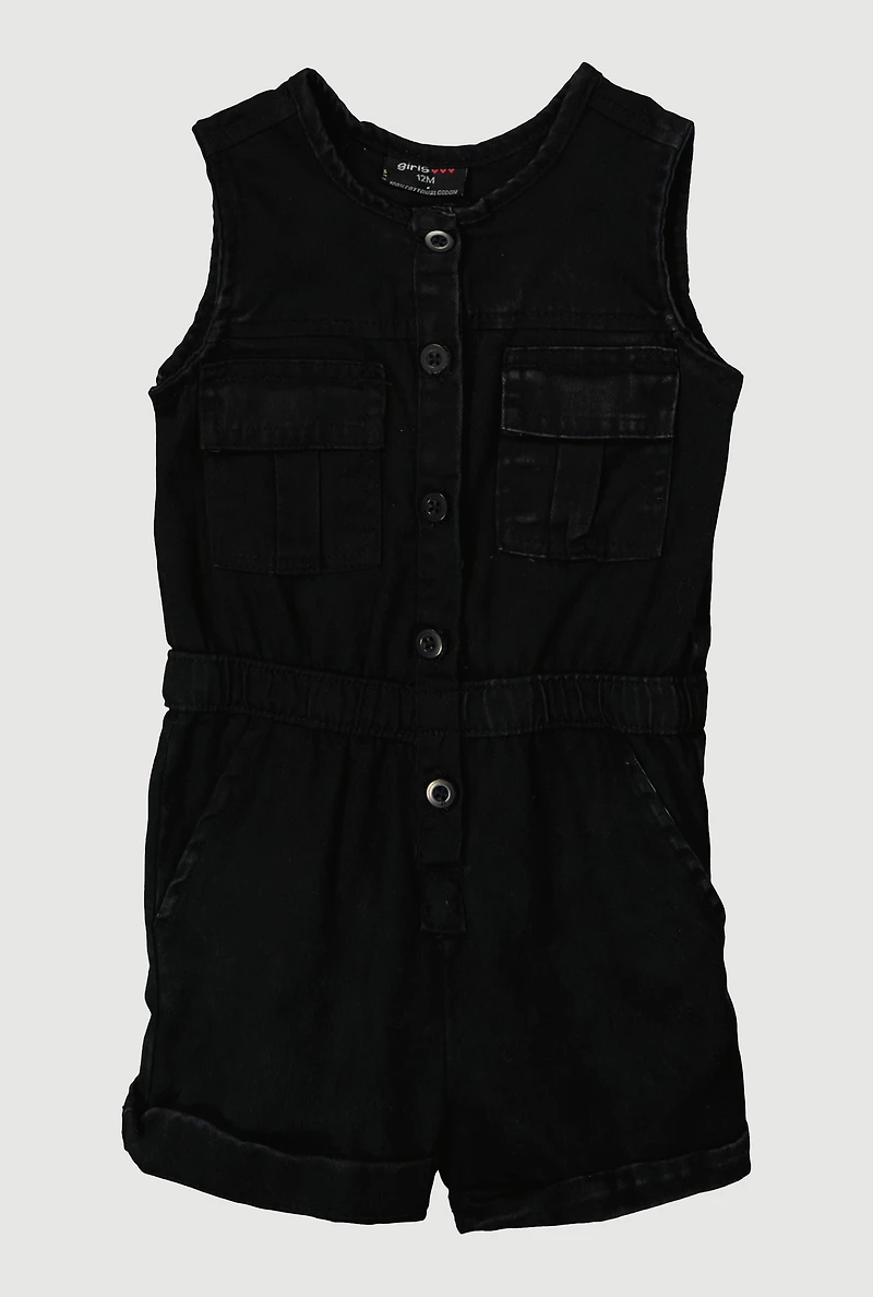 Baby Girls 12-24M Mineral Wash Sleeveless Cargo Romper