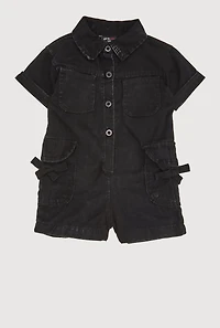 Baby Girls 12-24M Mineral Wash Bow Utility Romper, Black, Size 12M