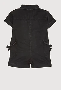 Baby Girls 12-24M Mineral Wash Bow Utility Romper, Black, Size 12M