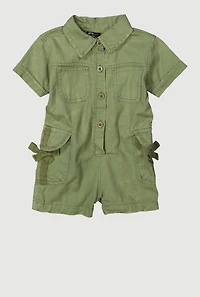 Baby Girls 12-24M Mineral Wash Bow Utility Romper, Green, Size 12M