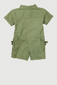 Baby Girls 12-24M Mineral Wash Bow Utility Romper, Green, Size 12M