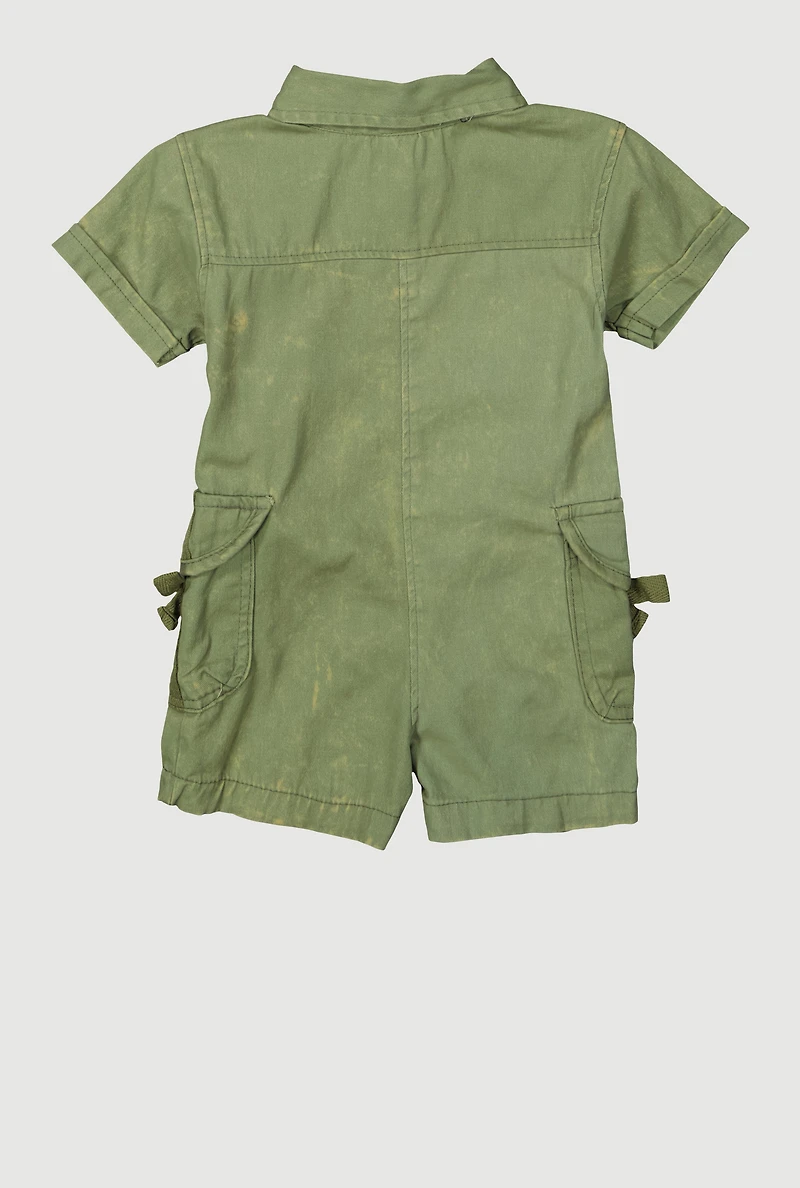 Baby Girls 12-24M Mineral Wash Bow Utility Romper, Green, Size 12M