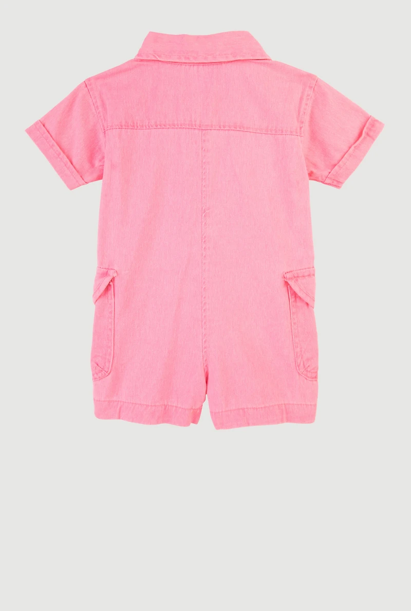 Baby Girls 12-24M Mineral Wash Bow Utility Romper, Pink, Size 24M
