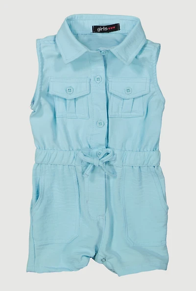 Baby Girls 12-24M Airy Sleeveless Button Front Romper, Blue, Size 18M