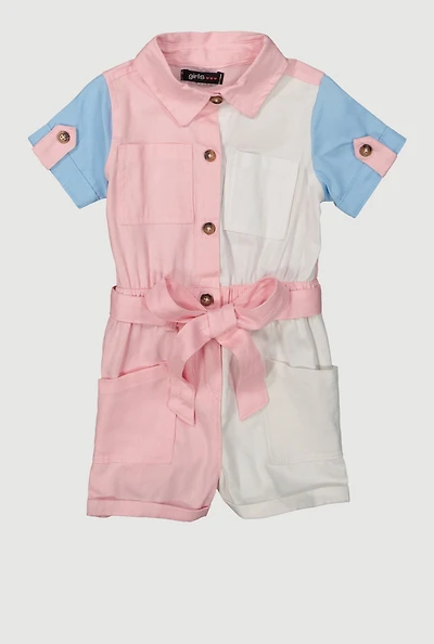 Baby Girls 12-24M Color Block Tie Waist Utility Romper, Multi, Size 12M