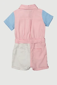 Baby Girls 12-24M Color Block Tie Waist Utility Romper, Multi,