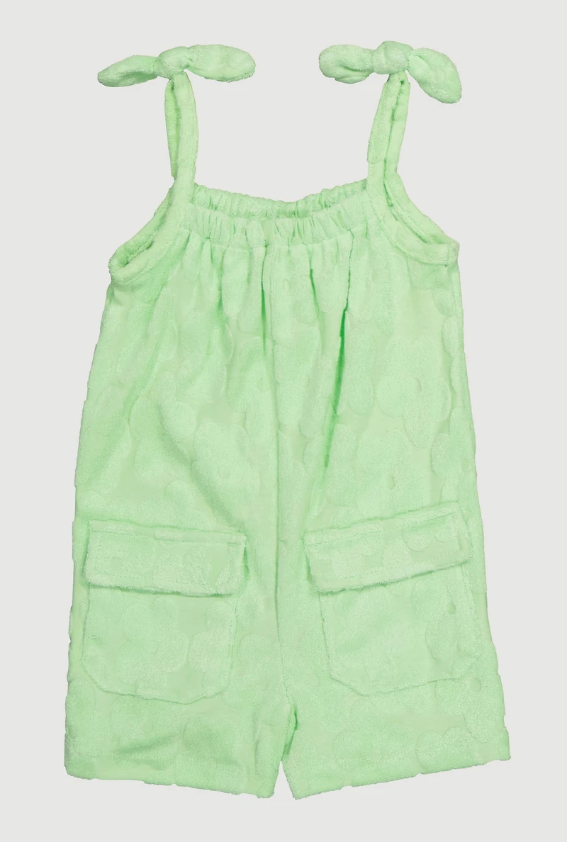 Baby Girls 12-24M Trendy Terry Cloth Flower Pattern Romper, Green, Size 24M