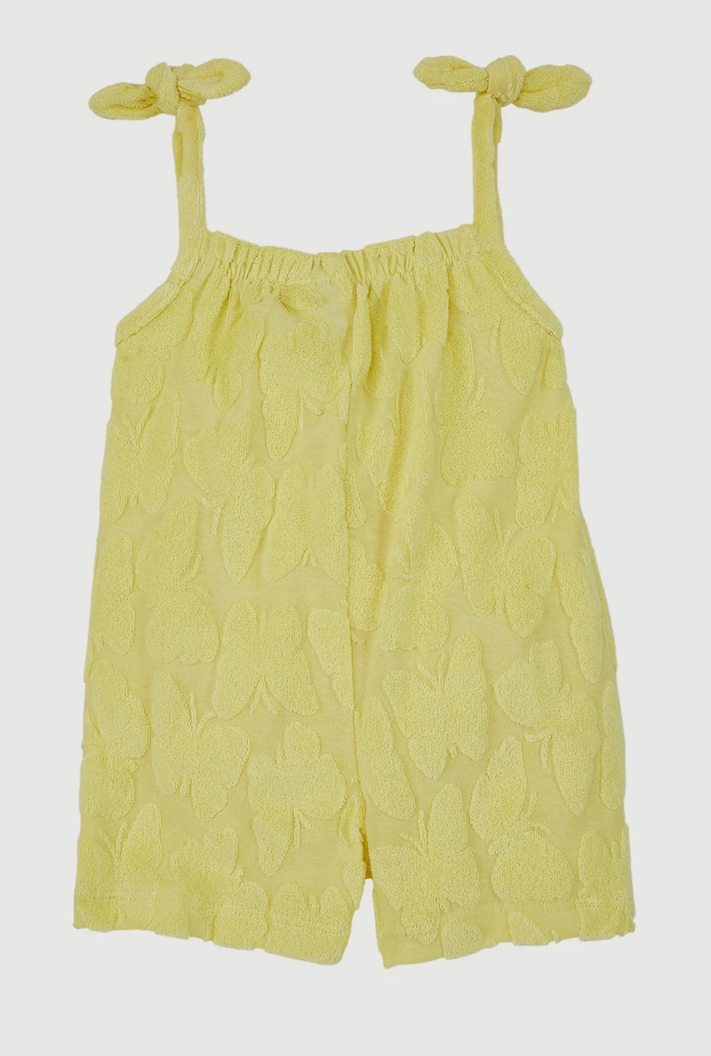 Baby Girls 12-24M Terry Cloth Sleeveless Romper with Cargo Pockets, Yellow, Size 18M