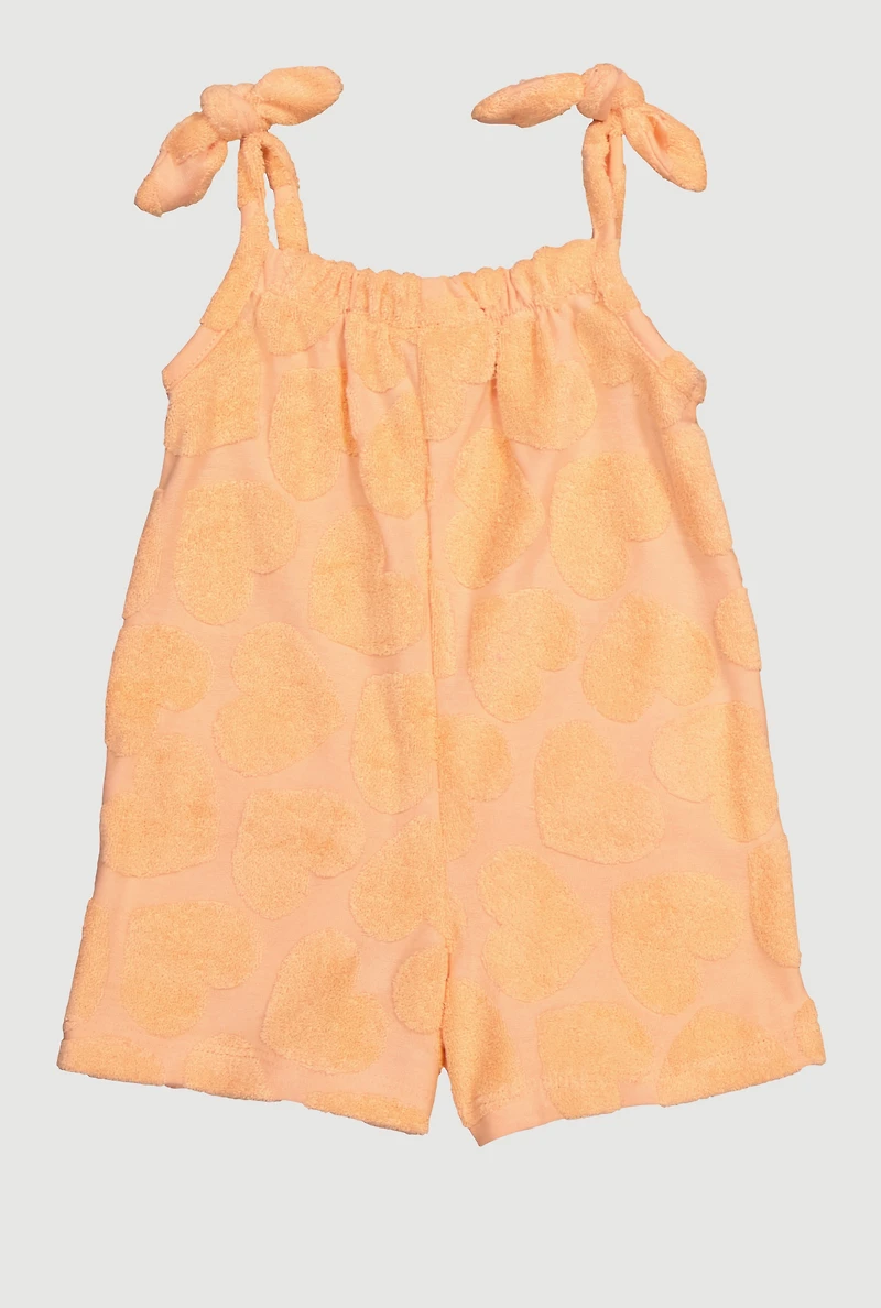 Baby Girls 12-24M Trendy Terry Cloth Heart Pattern Romper, Orange, Size 24M