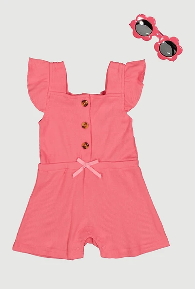 Baby Girls 12-24M Solid Ribbed Knit Romper and Sunglasses