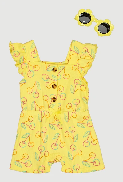 Baby Girls 12-24M Cherry Print Romper with Sunglasses