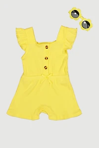 Baby Girls 12-24M Ribbed Knit Romper with Sunglasses