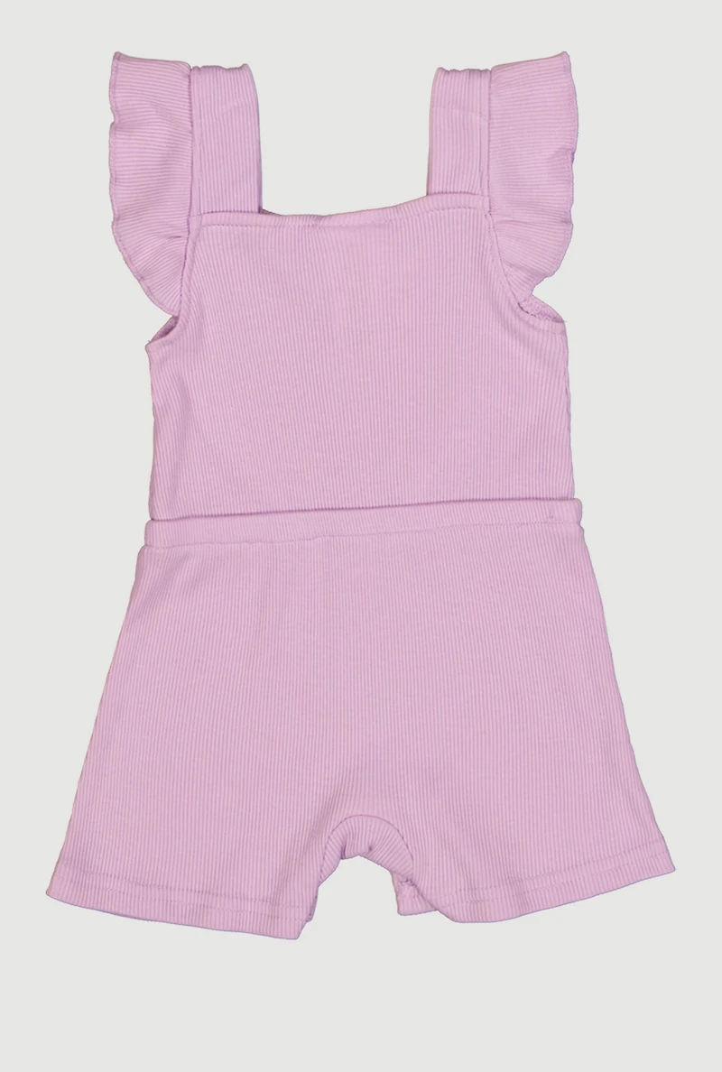 Baby Girls 12-24M Solid Ribbed Knit Romper with Sunglasses