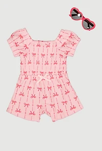Baby Girls 12-24M Bow Print Romper with Sunglasses