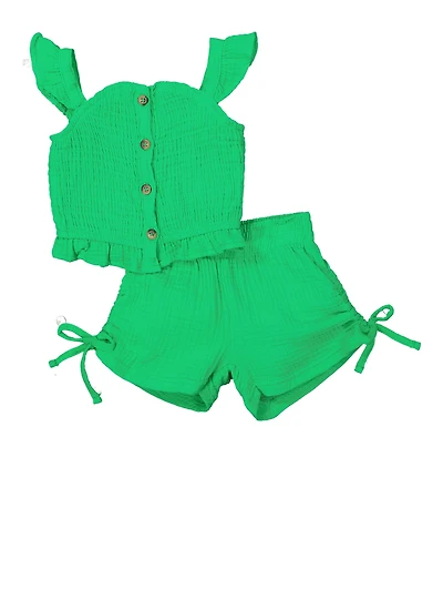 Baby Girls 12-24M Gauze Knit Smocked Tank Top and Shorts