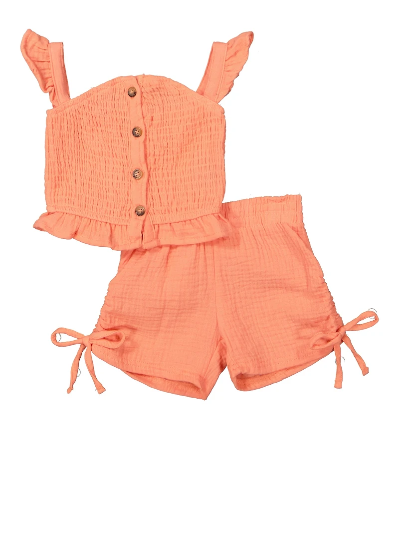 Baby Girls 12-24M Gauze Knit Smocked Tank Top and Shorts