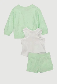 Baby Girls 12-24M Terry Cloth Sweatshirt and Shorts with Graphic Tank Top