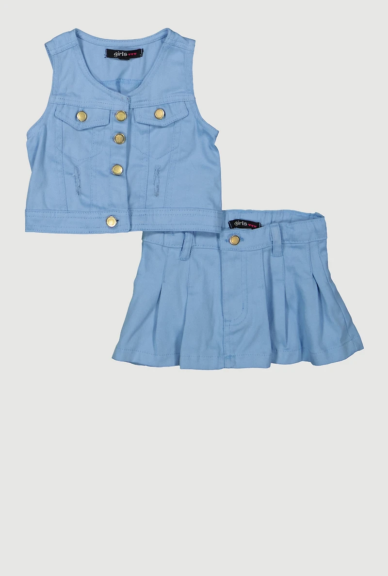 Baby Girls 12-24M Distressed Vest and Pleated Skirt, Blue, Size 24M