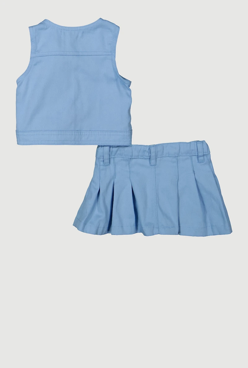Baby Girls 12-24M Distressed Vest and Pleated Skirt, Blue, Size 24M