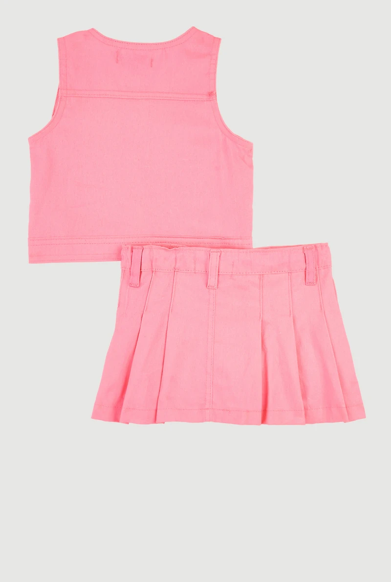 Baby Girls 12-24M Distressed Vest and Pleated Skirt, Pink, Size 12M