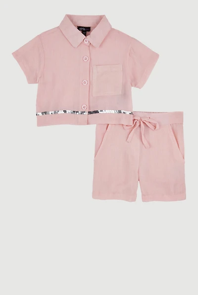Baby Girls 12-24M Sequin Trim Shirt and Shorts Set