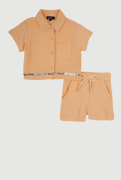 Baby Girls 12-24M Sequin Trim Shirt and Shorts Set, Orange, Size 24M