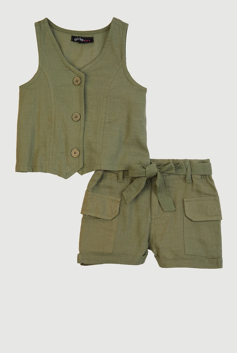 Baby Girls 12-24M Vest and Velcro Cargo Pocket Shorts