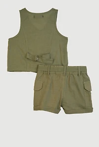 Baby Girls 12-24M Vest and Velcro Cargo Pocket Shorts, 24M