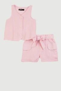Baby Girls 12-24M Vest and Velcro Cargo Pocket Shorts, Pink, Size 18M