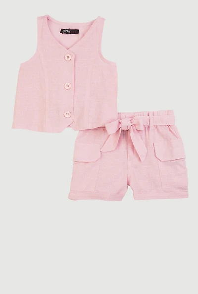 Baby Girls 12-24M Vest and Velcro Cargo Pocket Shorts, Pink, Size 24M