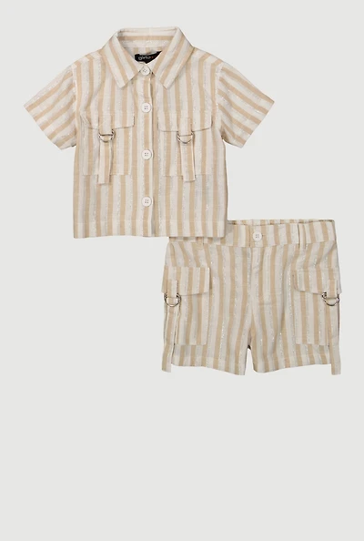Baby Girls 12-24M Lurex Striped Shirt and Cargo Shorts