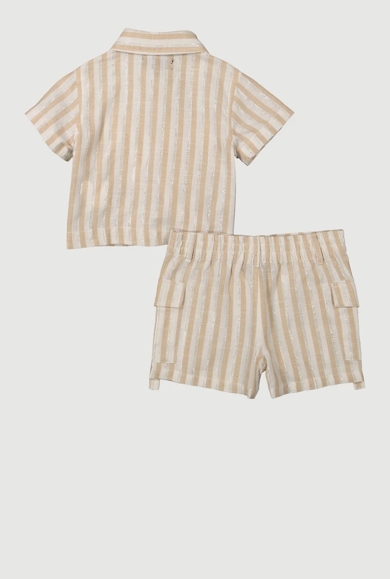 Baby Girls 12-24M Lurex Striped Shirt and Cargo Shorts